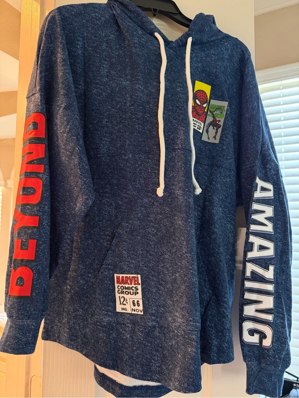 Marvel Blue Spider-Man Graphic Pullover Hoodie with White Drawstrings